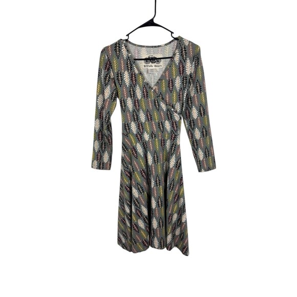 Effie's Heart Dress Women's Small S Leaf Print Faux Wrap Long Sleeve Cotton - Picture 1 of 6